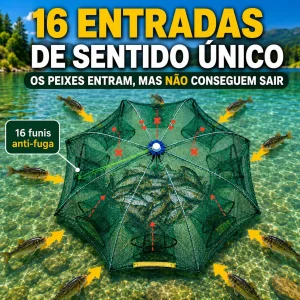 🐠 Rede Armadilha De Pesca Dobrável 96 Cm | 16 Entradas Multifuncionais