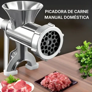 ⚡Picador de carne manual doméstico com acessório para enchidos, compacto e prático