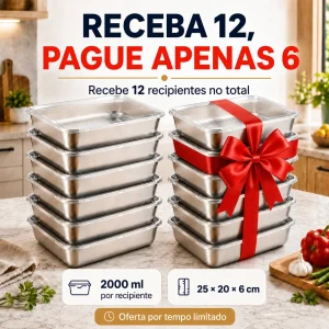 🛍️ Leve 12, Pague 6 | Pack de Caixas Herméticas em Aço Inoxidável 304 (2000 ML)