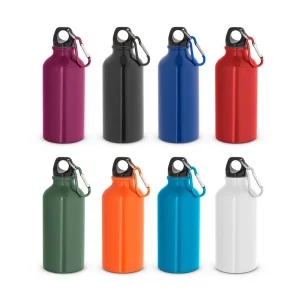 Garrafa Squeeze esportiva em alumínio e acabamento brilhante com mosquetão 400 mL