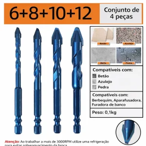 ⚡70% DE DESCONTO | Conjunto De 4 Brocas De Titânio Multifuncionais (4 Tamanhos 6/8/10/12 MM)