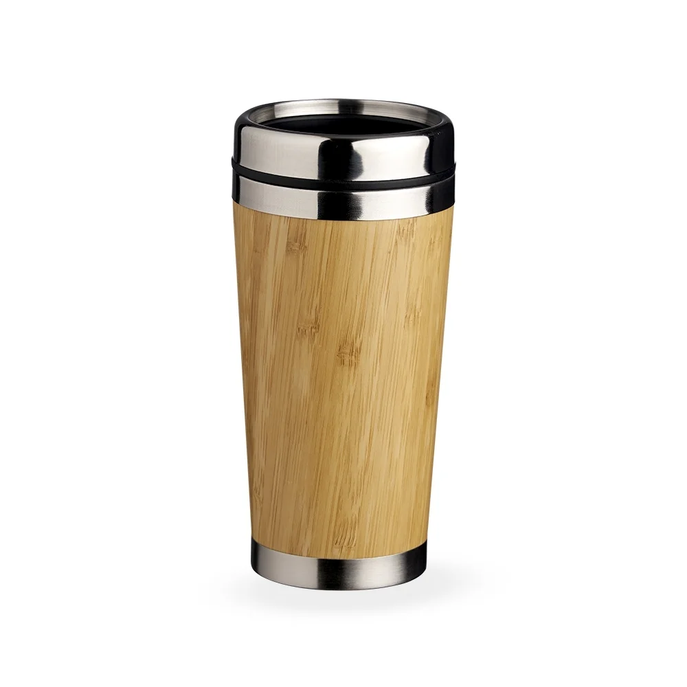 Copo Térmico Revestido de Fibra de Bambu Com Tampa Plastica + Inox de 500ml