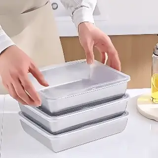 🍱Bandeja de Aço Inoxidável 304 com Tampa Hermética 2000ML