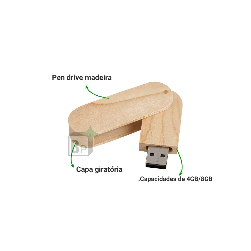 Pen Drive Giratório de Madeira 4GB Personalizado - Image 4
